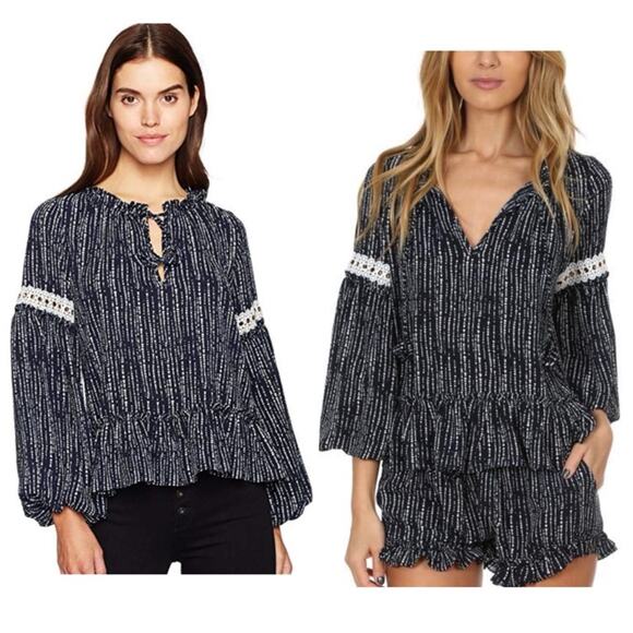 Misa Los Angeles Navy & White Carmen oversized Top - Picture 1 of 16